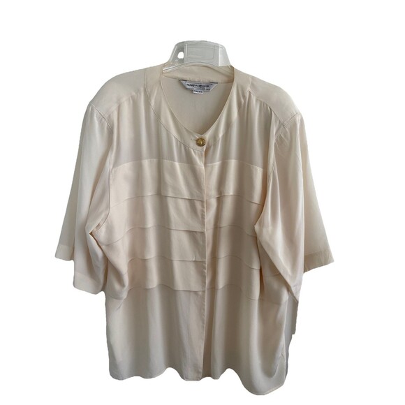 EUC VTG Marina Rinaldi 100% Silk Button Shirt Womens Ivory Size 29 XL Sz 20 - Picture 1 of 11